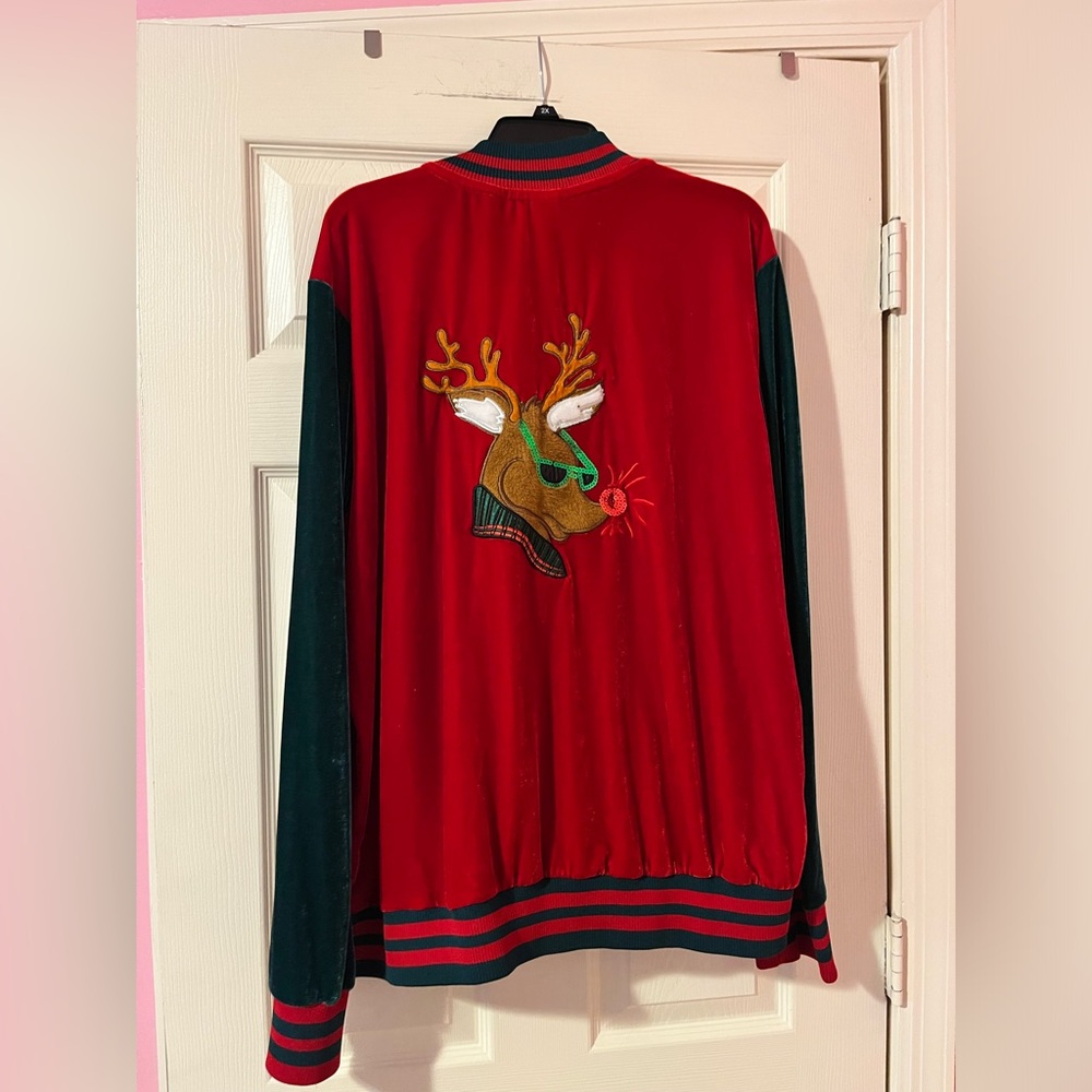 Holiday‎ Time Men's Rudolf The Rednose Reindeer Merry Christmas Zip Up Jacket